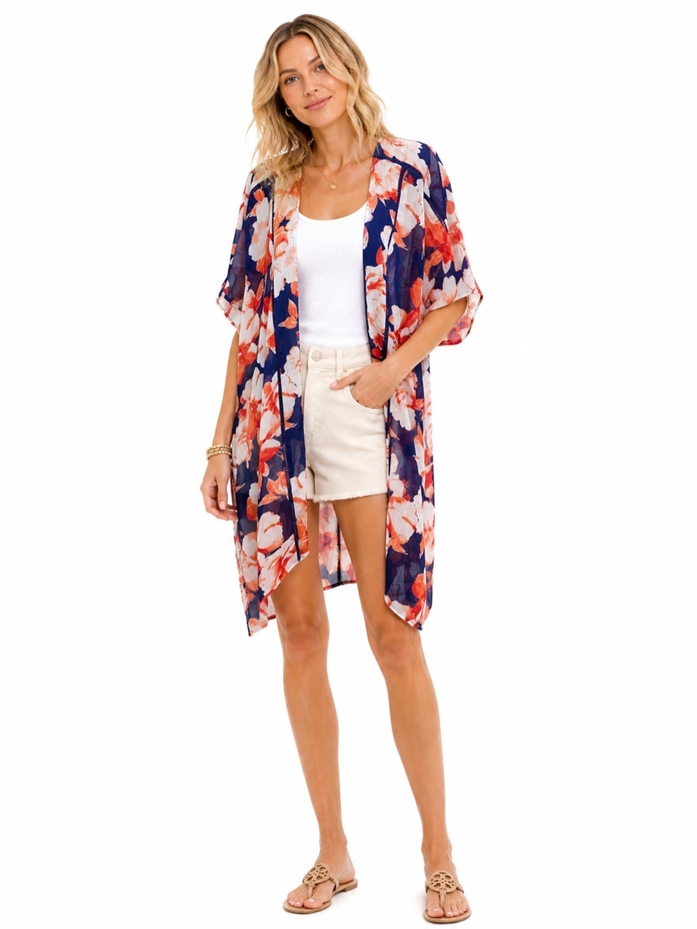 Band of Gypsies Boho Floral Kimono Cardigan Sheer Cover Up M/L Romantic Chic